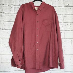 LL Bean Maroon Herringbone Button Up Shirt Mens 2XL XXL Cotton